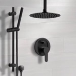 Remer SFR63 Matte Black Ceiling Shower System With Rain Shower Head and Hand Shower